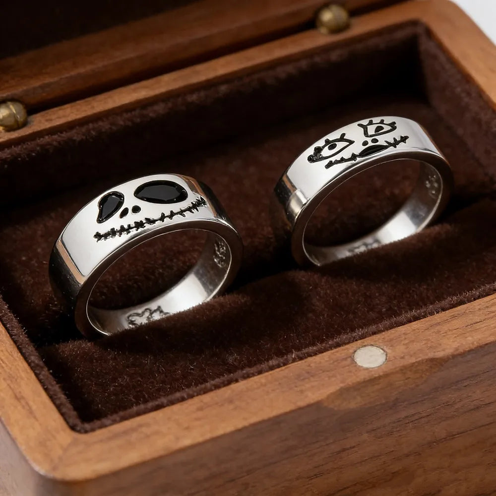 Nightmare Before Christmas Couple Rings Jack Sally Matching Band Unique Creative Fashion Jewelry Gift for Her Anniversary Love