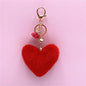 Rainbow Heart Pompom Keychain – Colorful Plush Ball Tassel Bag Charm for Women