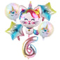 Rainbow Unicorn Cat Gradient Balloon Set (6pcs) – Birthday Party Decorations