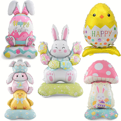 Cute Easter Egg Bunny Standing Balloon Easter Decoration Large Bunny Foil Balloon Kids Party Favor Gift