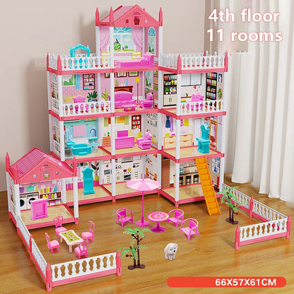 Popular Toy 3d Assembly Diy Mini Toy House Accessories Villa Princess Castle Led Lights Girl Birthday Gift Assembly Toy House