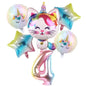 Rainbow Unicorn Cat Gradient Balloon Set (6pcs) – Birthday Party Decorations