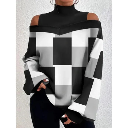 Women's Blouse Shirt New clothing with shoulder drop design, women's lantern sleeve printed top