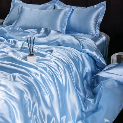 Luxury Ice Silk Bedding Set Satin Silky Duvet Cover Set With Pillowcase High-end Home Textiles Solid Color Bed Cover Sets
