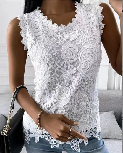 Women Lace Hollow T Shirt Top Fashion Round Neck Long Sleeve Office Lady Blouses Casual Vintage High Street Boho Tops All Season