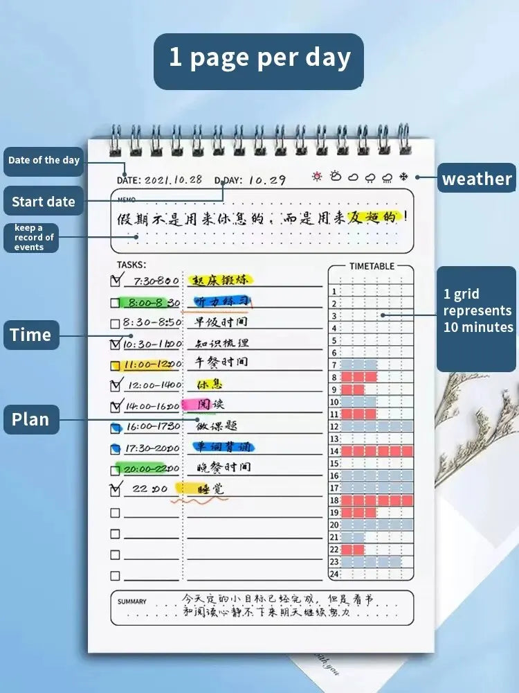 1pc Planner Agenda Spiral A5 Notebook 160 Pages
