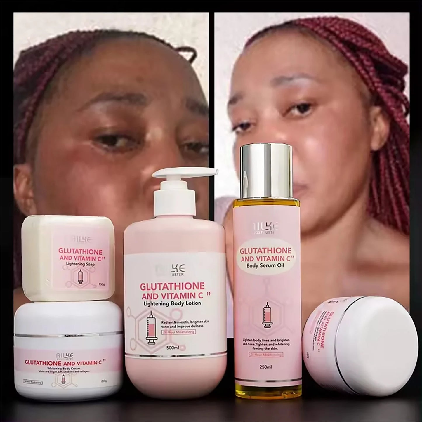AILKE Glutathione & Vitamin C Kit, With Brightening Lotion, Moisturizing Cream, Lightening Soap, Spa Oil, Glowing Body Cream