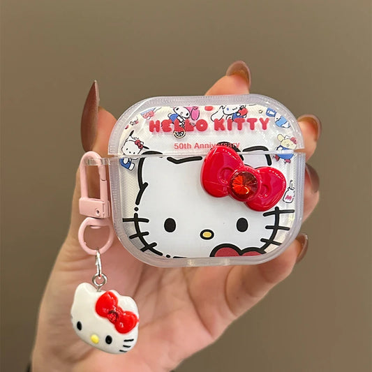 3D Cute Sanrio Hello Kitty Bowknot Earphone Case For Airpods 4 2 3 1 Pro 2 3 Wireless Bluetooth Headset Protective Hard Cover