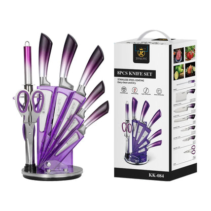9‑Piece Stainless Steel Kitchen Knife Set – Sharp Non‑Stick Coated Chef Knives with Sharpener
