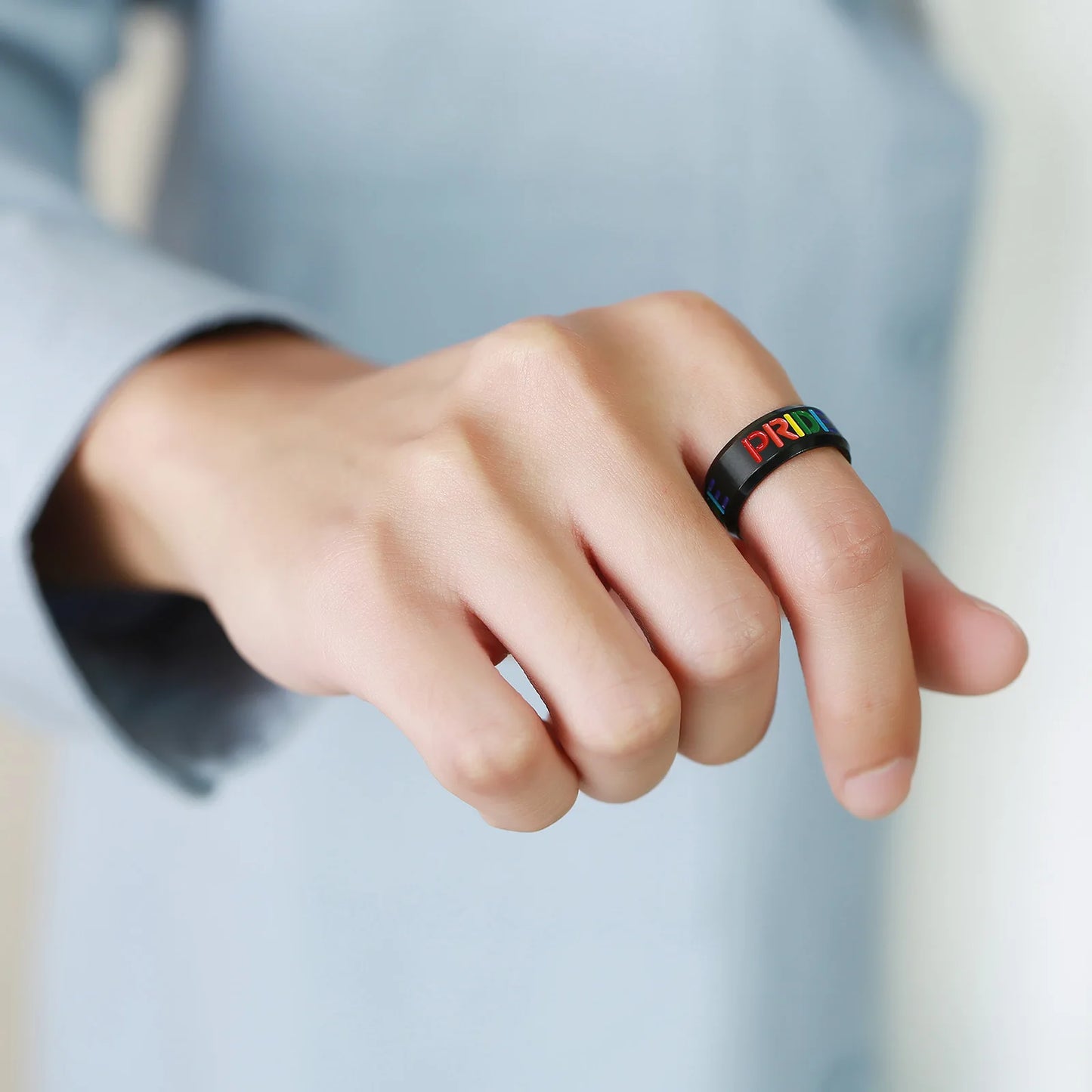 Stainless Steel PRIDE Ring – 8mm Colorful Rainbow Band for LGBT Couples