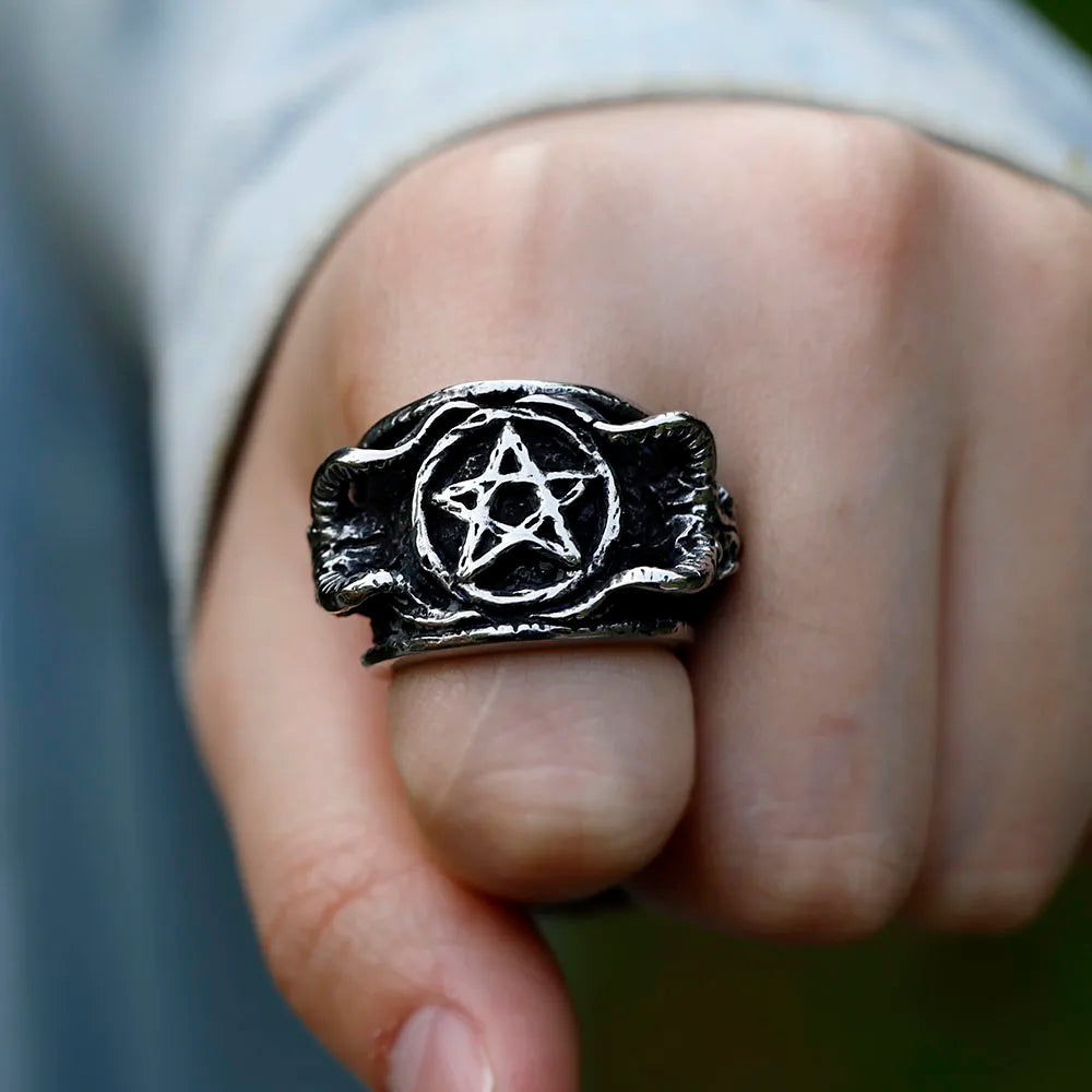 ✨ Men’s 316L Stainless Steel Pagan Star Ring – Gothic