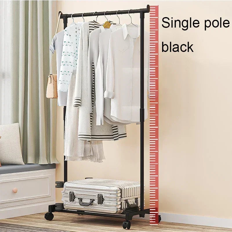 Movable Coat Rack Double Clothes Shelf Simple Rod Clothes Floor-Standi ...