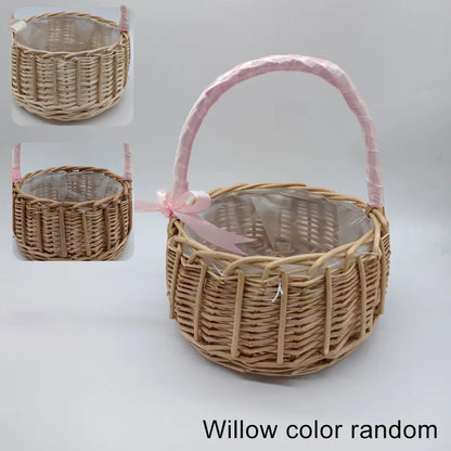 Woven Flower Basket Rattan Storage Basket Flower Girl Hand Basket Handmade Flower Basket For Home Wedding Decor