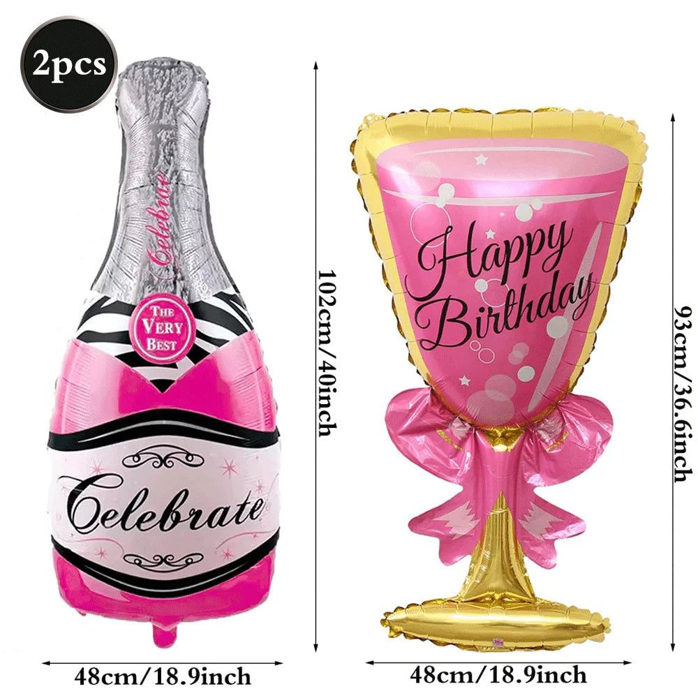 Champagne Bottle and Goblet Wine Glass Large Mylar Balloons Valentines Engagement Wedding Birthday Anniversary Party Decorations