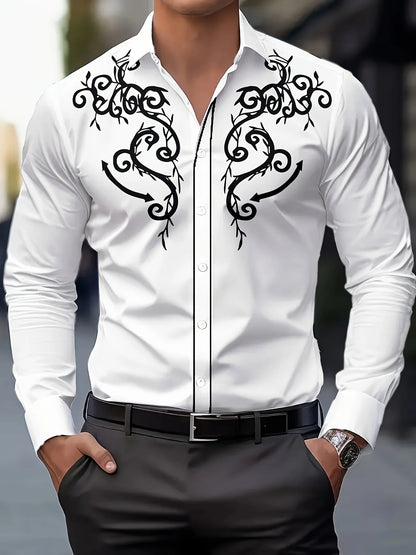 Men’s Printed Long Sleeve Button‑Down – Regular Fit Casual Shirt