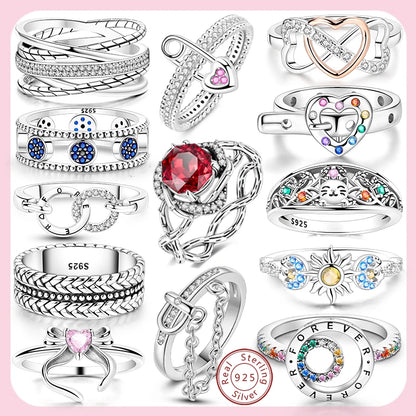 Rings Original 925 Sterling Silver Rings Simple Zircon Heart Ring For Wedding Valentine's Day Women Ring Jewelry Gift