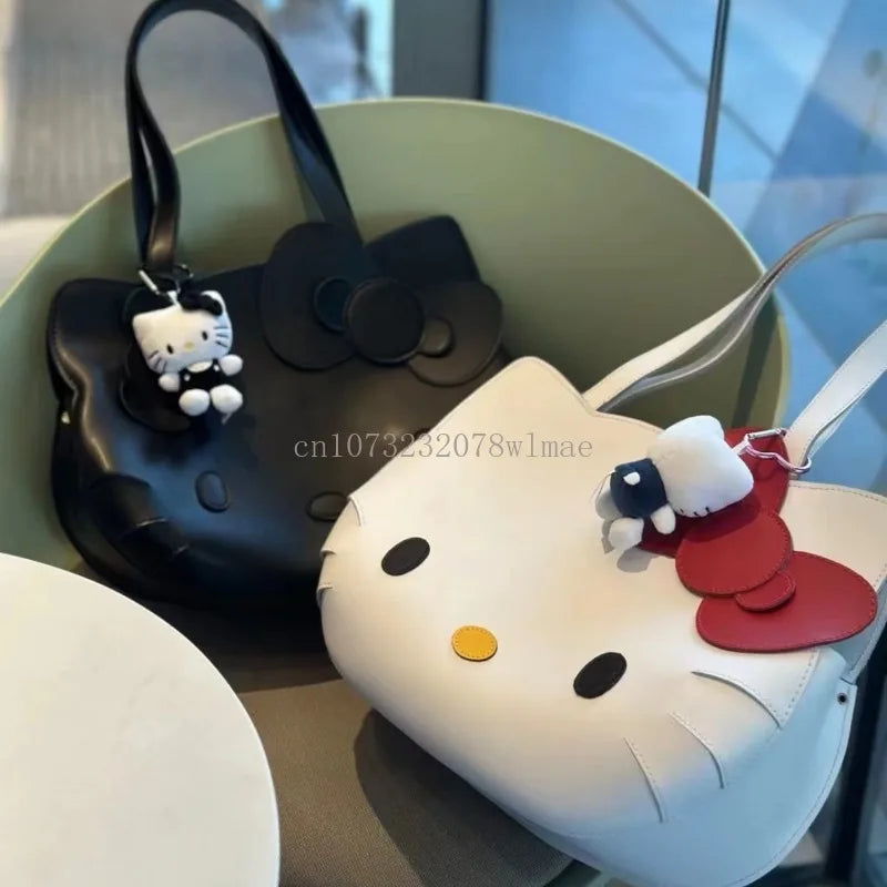 Sanrio Hello Kitty Shoulder Bags Cute Cartoon Bow Large Capacity PU Handbag Bag