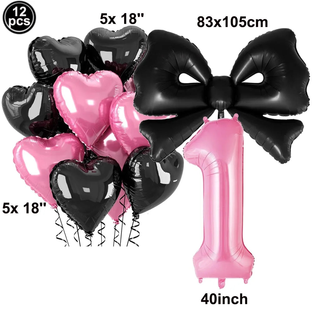 Giant Black Pink Bow Balloon Coquette Birthday Party Decorations Bowknot Balloon for Girls Baby Shower Bridal Wedding Supplies