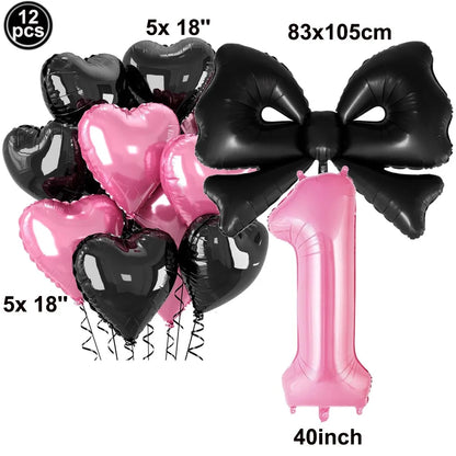 Giant Black Pink Bow Balloon Coquette Birthday Party Decorations Bowknot Balloon for Girls Baby Shower Bridal Wedding Supplies
