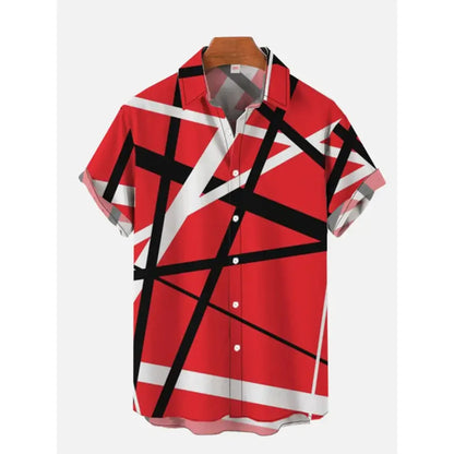 Hawaiian short-sleeved shirt with messy line prints, men's lapel fashion top, 2024 new large-sized men's shirt, casual and comfo