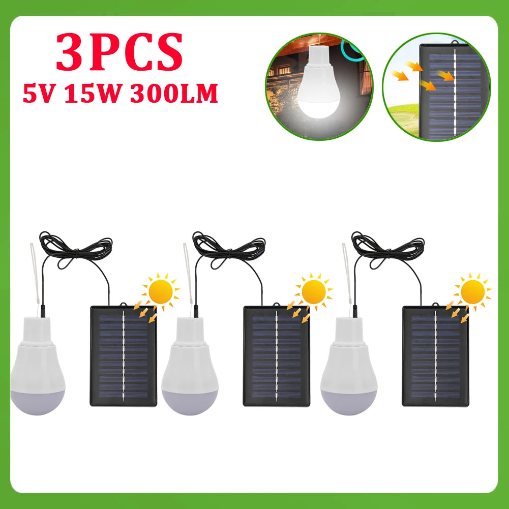 1-12pcs 5V 15W 300LM Solar Lighting Bulb Portable Solar Power Panel Battery Charger Energy Saving Outdoor Lamp USB Rechargable