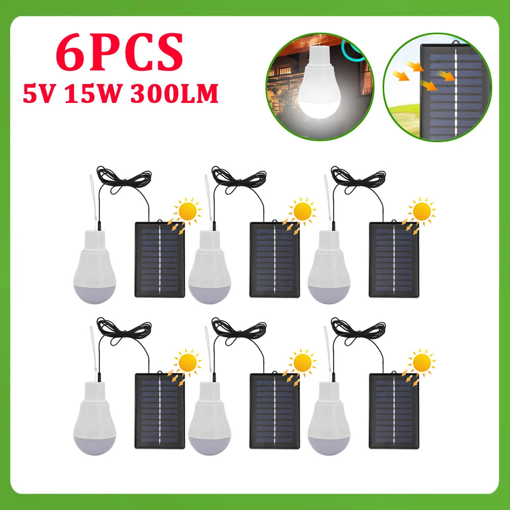1-12pcs 5V 15W 300LM Solar Lighting Bulb Portable Solar Power Panel Battery Charger Energy Saving Outdoor Lamp USB Rechargable