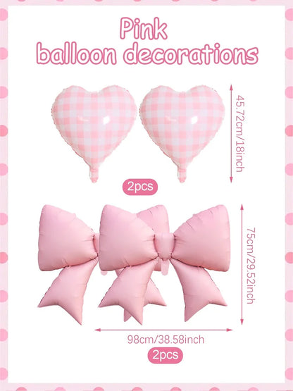 4pcs Pink Bow and Plaid Heart Balloon Set for Birthday , Bridal Gifts, Weddings, Engagements, Anniversaries Decoration