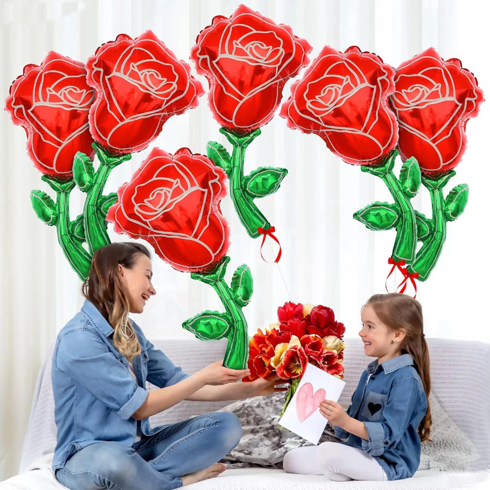 Cute Bear Foil Balloons with Flowers – Valentine’s, Wedding, Anniversary & Birthday Decoration