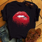 Women Summer Short Sleeve Tshirts Fashion Red Lips Finger Print Ladies T-shirts Top Cartoon Womens Graphic Tees T-Shirts