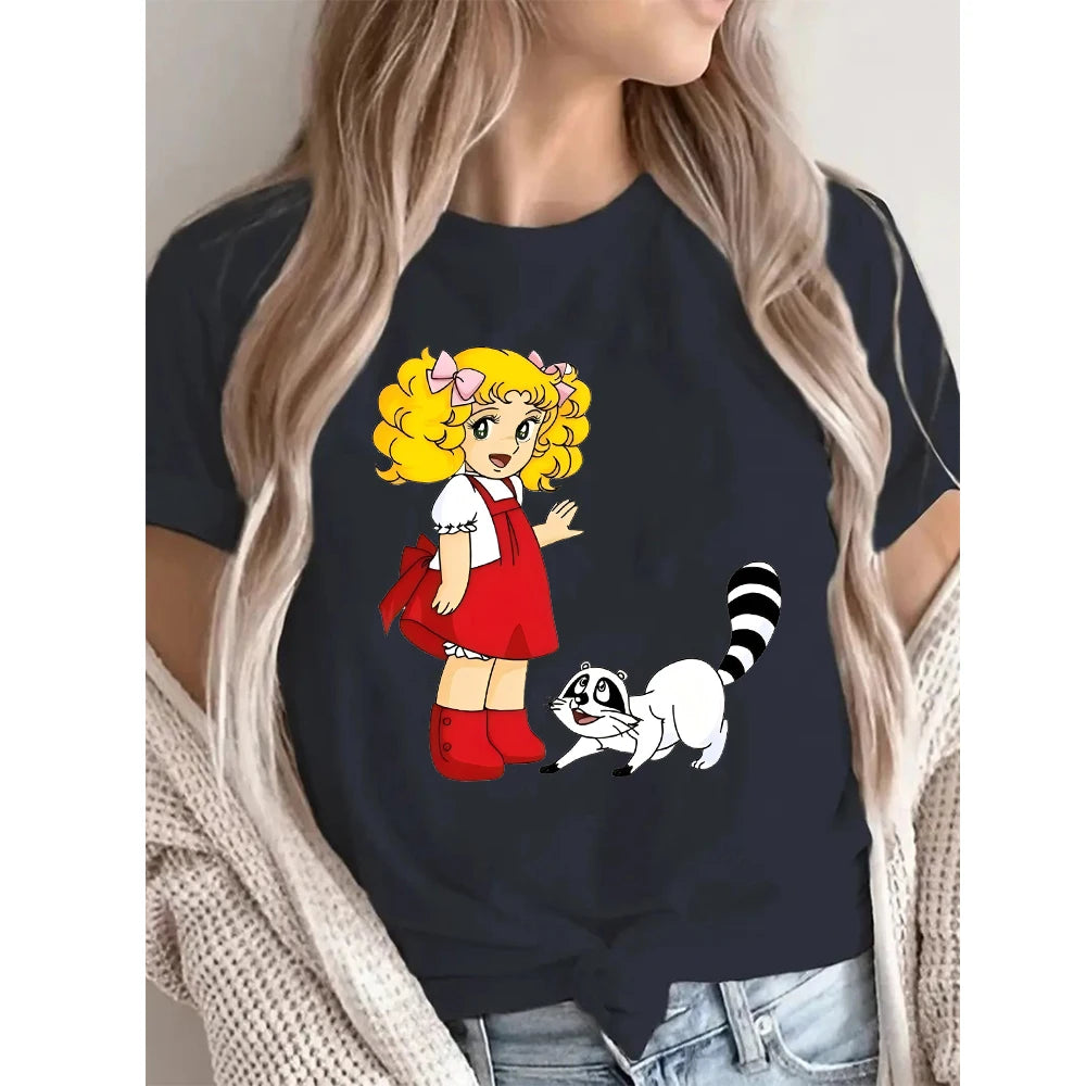 Candy Cartoon Print Streetwear T-shirt Harajuku Clothes Fashion Girls T Shirt Short Sleeve Summer Tee Casual Female O-Neck Top