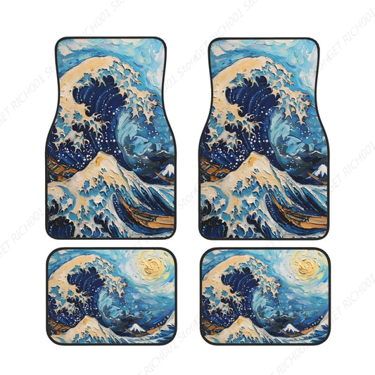 Waves Car Foot Mat Set of 4 Pieces Set Carpet Floor Mats for Cars, Auto Accessories Front Rear