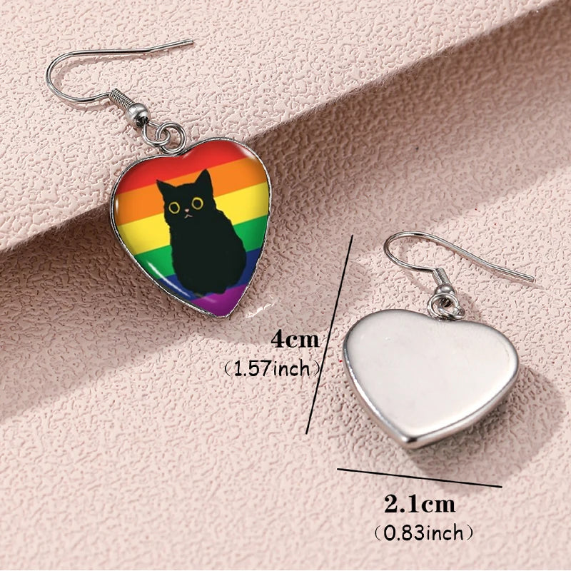 Pride Cat Paw Dangle Earring Heart Shaped Earrings Handmade Glass Dome Jewelry