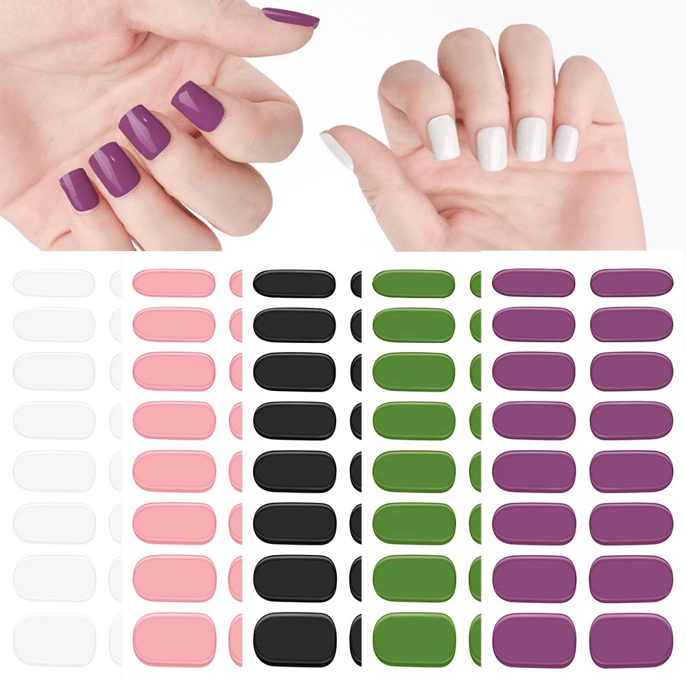 16‑Piece Semi‑Cured Gel Nail Wrap Set – French Pure Color UV Gel Polish Strips, Long‑Wear Nail Extension Decals