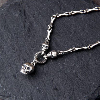 Vintage Gothic Punk Male Female S925 Sterling Silver Skull Chain Necklace for Men Women Jewelry Accessories
