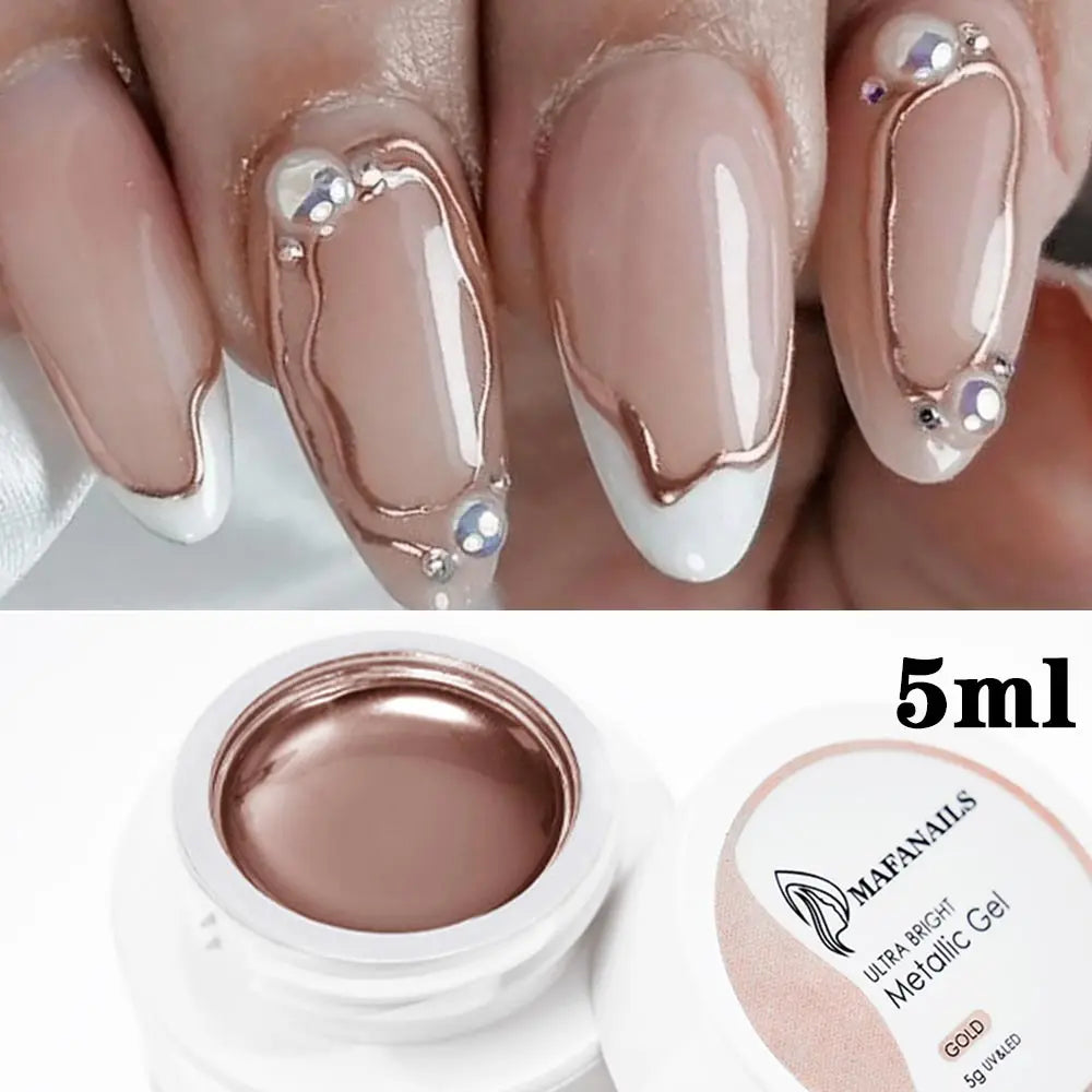 Super‑Bright Metallic Liner Gel Polish – Silver/Gold/Rose Mirror UV Nail Art (5/7/8ml)