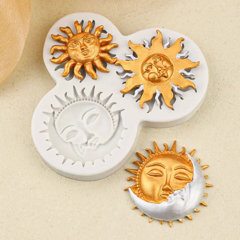 Sun Moon Face Fondant Silicone Mold DIY Cake Decorating Tool Sugarcraft Chocolate Clay Gumpaste Mold Cupcake Baking Tools
