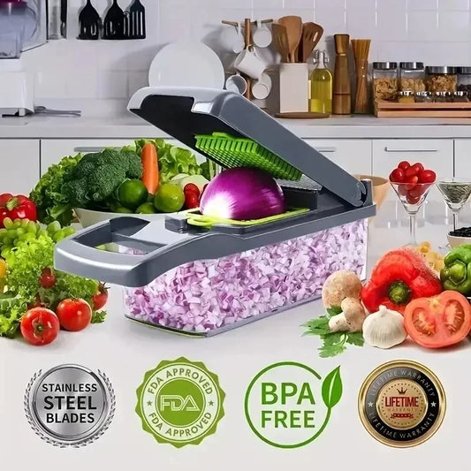 14/16 pc Vegetable Chopper, Blades Veggie Chopper, Practical Onion Chopper with Container, Cheese Slicer, Food Chopper, Salad Chopper, Mandoline Slicer & Cheese Grater For Kitchen