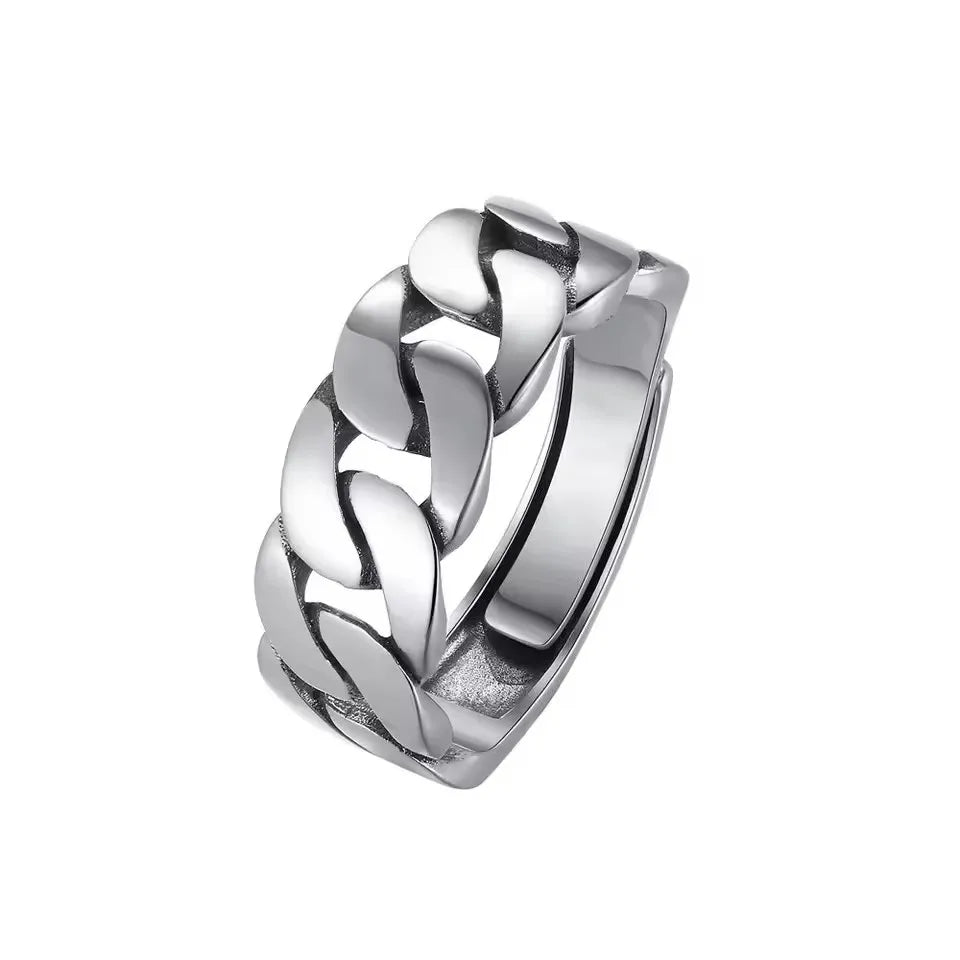 925 Sterling Silver Rings For Women Men Fine Jewelry Finger Adjustable Open Vintage Chain Ring
