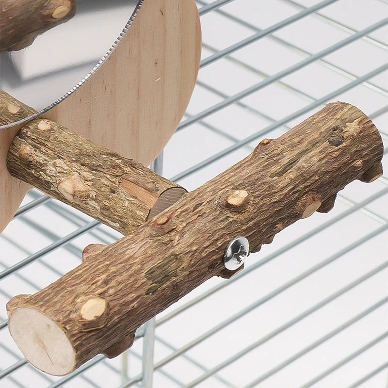 Wooden Bird Perch Natural Wood Bird Perch Stand with Mirror Parrots Platform Cage Accessories Branch Perch Rod Stand