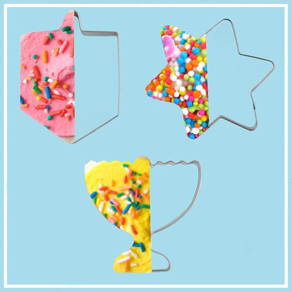 “3‑Pack Hanukkah Cookie Cutters – Menorah, Dreidel & Star Stainless Steel Set