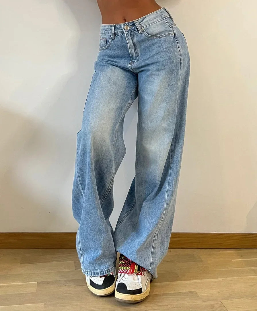 Baggy Jeans High Waist Flare Denim Straight Loose Long Slim Fit