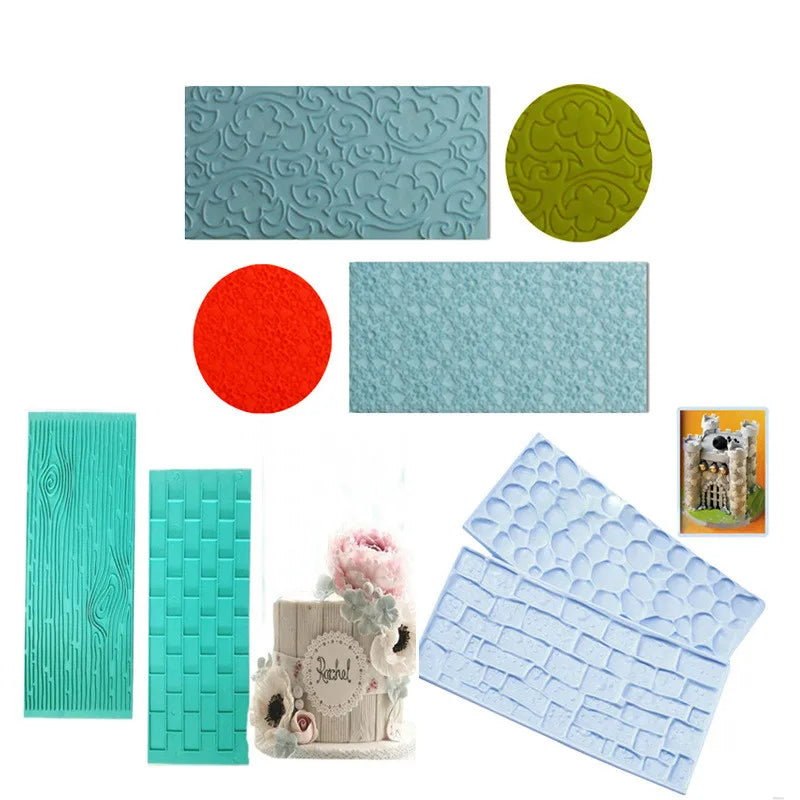 2‑Piece Bark Wall Cake Mold Set – Embossed Brick & Wood Grain Fondant Cutters for Cake Decorating