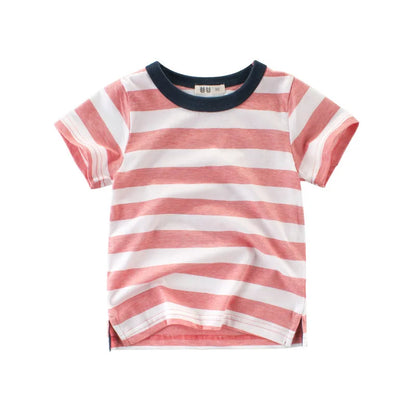 OLEKID 2025 Summer Stripe Children Boys T-shirts Printed Letter 2-8 Years Kids Little Boy Tops Short Sleeve Toddler Tees Clothes
