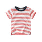 OLEKID 2025 Summer Stripe Children Boys T-shirts Printed Letter 2-8 Years Kids Little Boy Tops Short Sleeve Toddler Tees Clothes