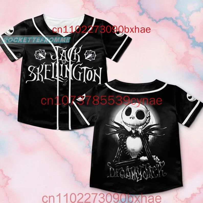 Halloween Jack Skellington Baseball Crop Top Jersey Nightmare Before Women's Short sleeve button Baseball Shirt