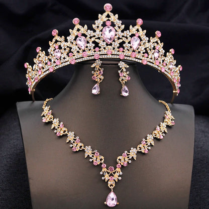 Tiaras Bridal Princess Wedding Crown and necklace earring Prom Birthday Jewelry Sets