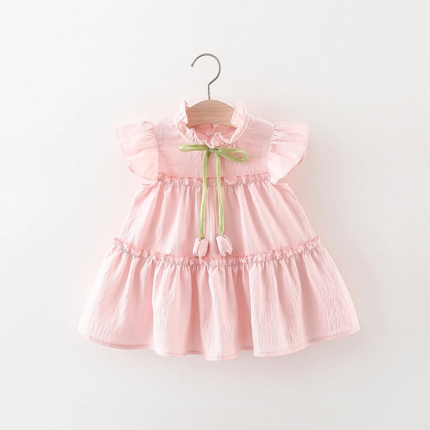 Baby Girl Dress In Summer, Cute Solid Color With Small Flying Sleeves, Sweet Tulip Children'S Princess Dress