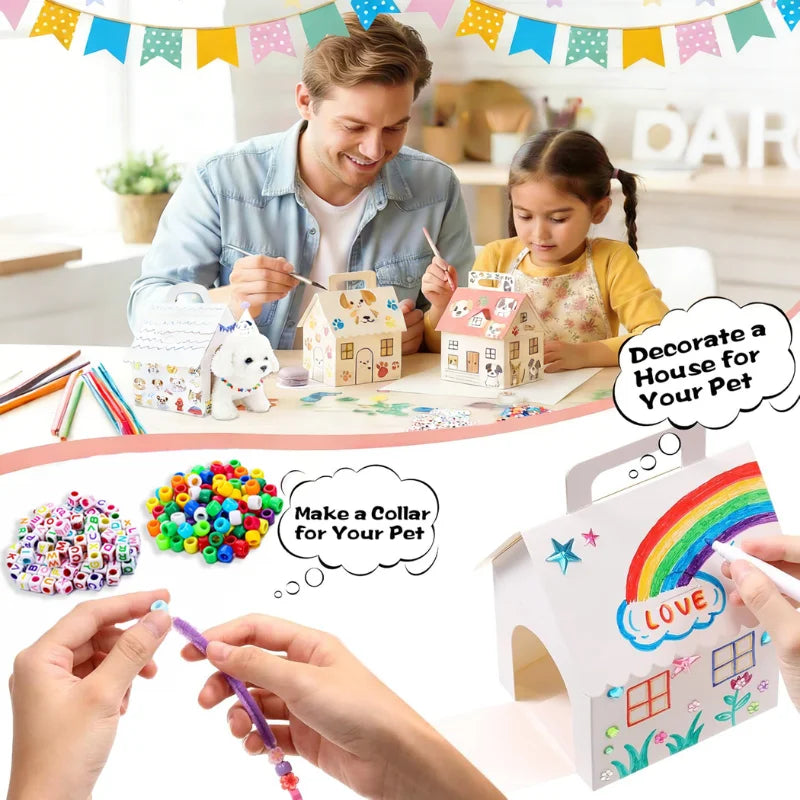 12–36 Sets DIY Adopt‑A‑Puppy Party Favors – Make Your Own Stuffed Animal Kit with Doghouse, Bead Pets & Necklace
