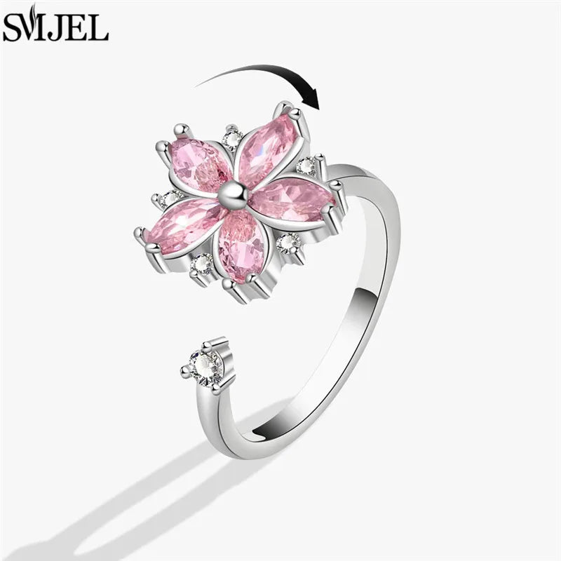Korean Fashion Daisy Spinner Fidget Ring Multiple Style Sunflower Rose Snowflake Rotate Freely Anti Stress Anxiety Rings Wedding