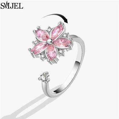 Korean Fashion Daisy Spinner Fidget Ring Multiple Style Sunflower Rose Snowflake Rotate Freely Anti Stress Anxiety Rings Wedding